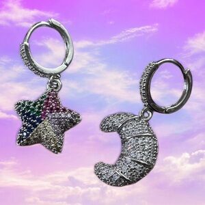 Moon & Star Earrings 18k over copper with colored cz’s beautiful NEW